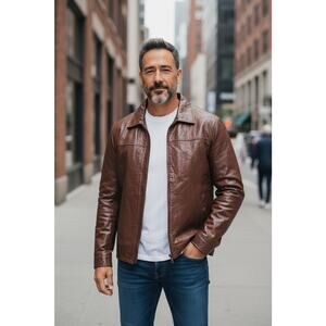 Vintage Men's Leather Jacket Brown X-Large with Liner Haband Executive Division